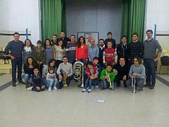 Nuestra agrupación junto a miembros de la AM Santa Cruz de Huelva durante un ensayo